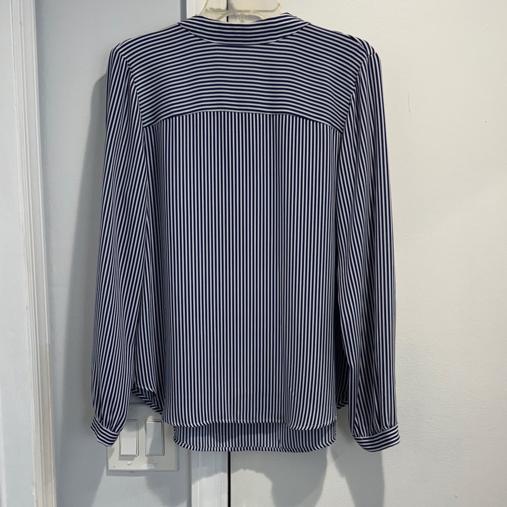 LOFT Navy and White Striped Blouse